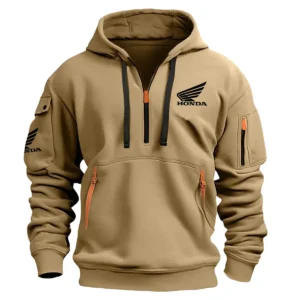 Honda Motorcycles Exclusive Logo Hoodie Half Zipper Motorcycles Fans Loves QTMT191224A1HON - Khaki