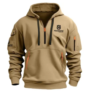 Husqvarna Motorcycles Exclusive Logo Hoodie Half Zipper Motorcycles Fans Loves QTMT191224A1HUS - Khaki