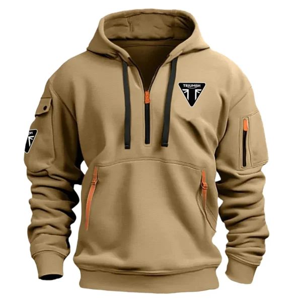 Triumph Motorcycles Exclusive Logo Hoodie Half Zipper Motorcycles Fans Loves QTMT191224A1TRI - Khaki