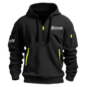 Grizzly Industrial Exclusive Logo Hoodie Half Zipper Carpenter Fans Loves QTCAP020125A02GI - Black