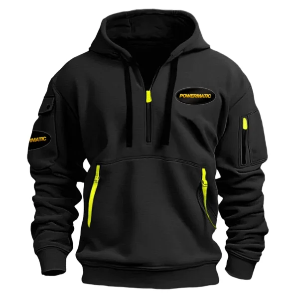 Powermatic Exclusive Logo Hoodie Half Zipper Carpenter Fans Loves QTCAP020125A02PO - Black