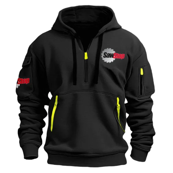 SawStop Exclusive Logo Hoodie Half Zipper Carpenter Fans Loves QTCAP020125A02SAW - Black