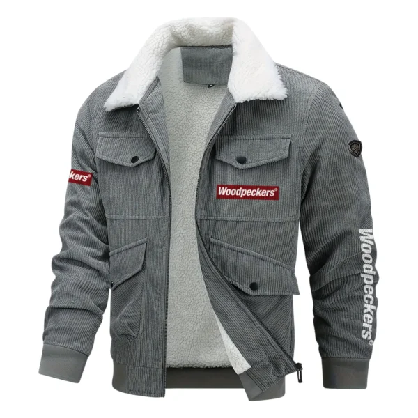 Woodpeckers Exclusive LogoThickened Corduroy Jacket Carpenter QTCAP020125A01WO - Gray