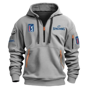 Special Release Spalding PGA Tour Champions Exclusive Logo Fashion Hoodie Half Zipper HOPGA041124A1SPAHHZ - Gray