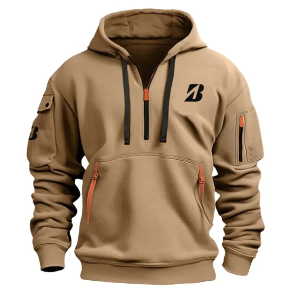 Bridgestone Golf Brand Exclusive Logo Fashion Hoodie Half Zipper HOBRA121124A01BRHHZ - Khaki