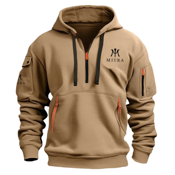 Miura Golf Brand Exclusive Logo Fashion Hoodie Half Zipper HOBRA121124A01MGHHZ - Khaki