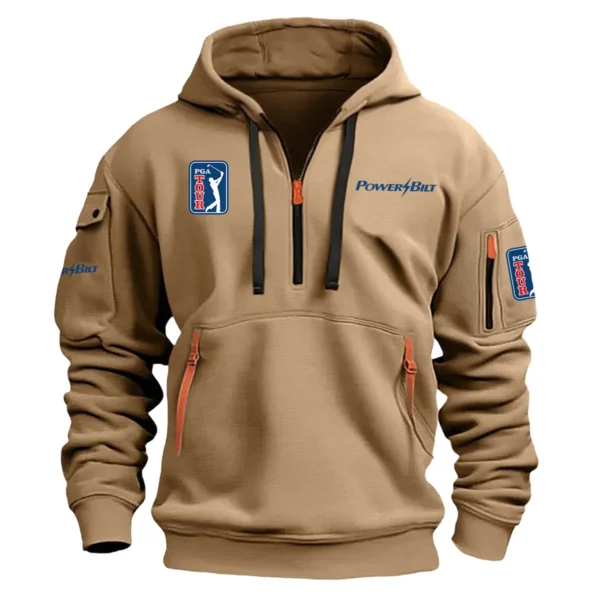 Special Release PowerBilt PGA Tour Champions Exclusive Logo Fashion Hoodie Half Zipper HOPGA041124A1PBHHZ - Khaki