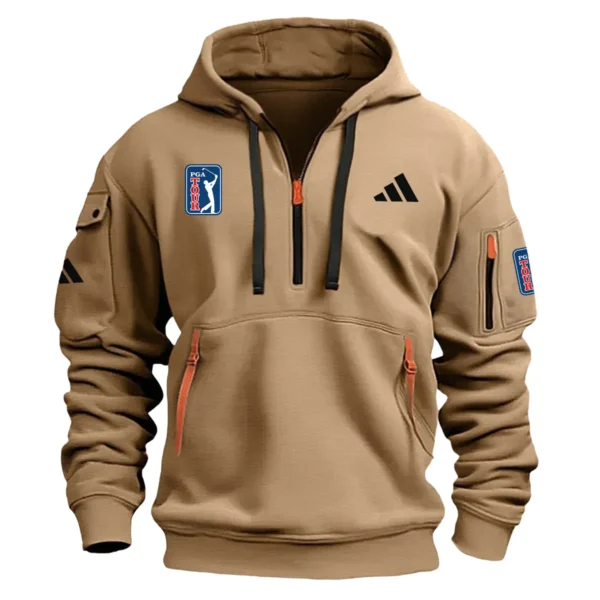 Adidas PGA Tour Champions Exclusive Logo Fashion Hoodie Half Zipper HOPGA261124A01ADHHZ - Khaki