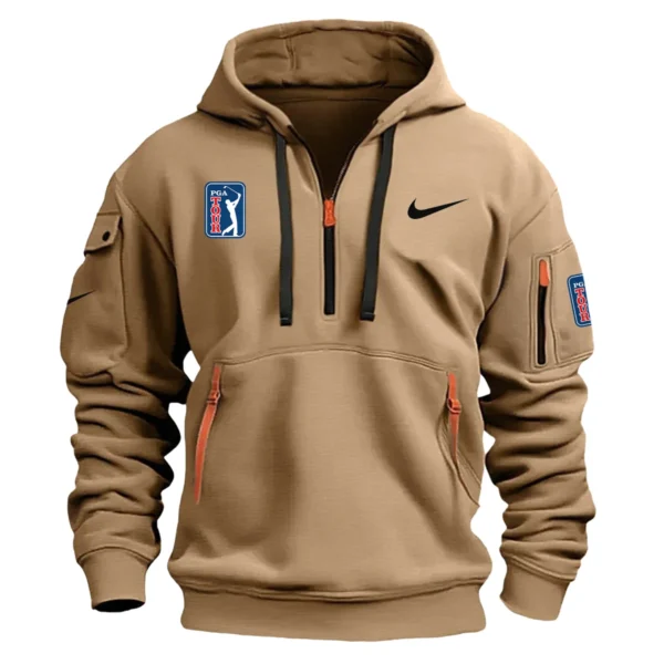 Nike PGA Tour Champions Exclusive Logo Fashion Hoodie Half Zipper HOPGA261124A01NKHHZ - Khaki