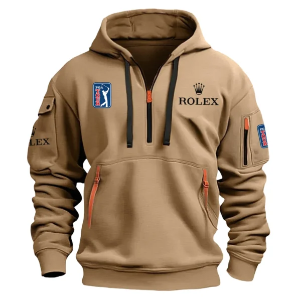 Rolex PGA Tour Champions Exclusive Logo Fashion Hoodie Half Zipper HOPGA261124A01ROXHHZ - Khaki