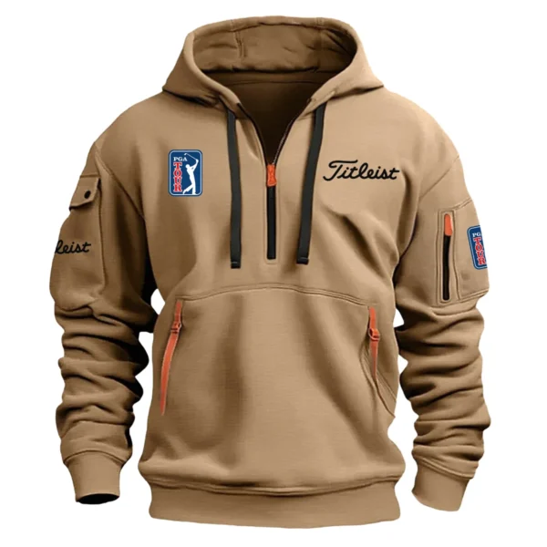 Titleist PGA Tour Champions Exclusive Logo Fashion Hoodie Half Zipper HOPGA261124A01TLHHZ - Khaki