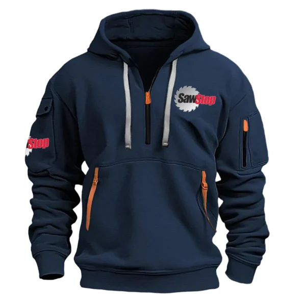 SawStop Exclusive Logo Hoodie Half Zipper Carpenter Fans Loves QTCAP020125A02SAW - Navy