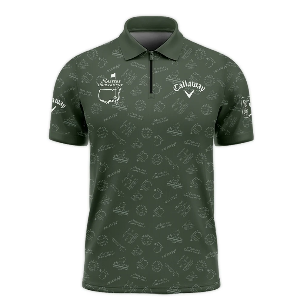 2024 Golf Pattern Masters Tournament Callaway Zipper Polo Shirt Dark Green Pattern All Over Print Zipper Polo Shirt For Men