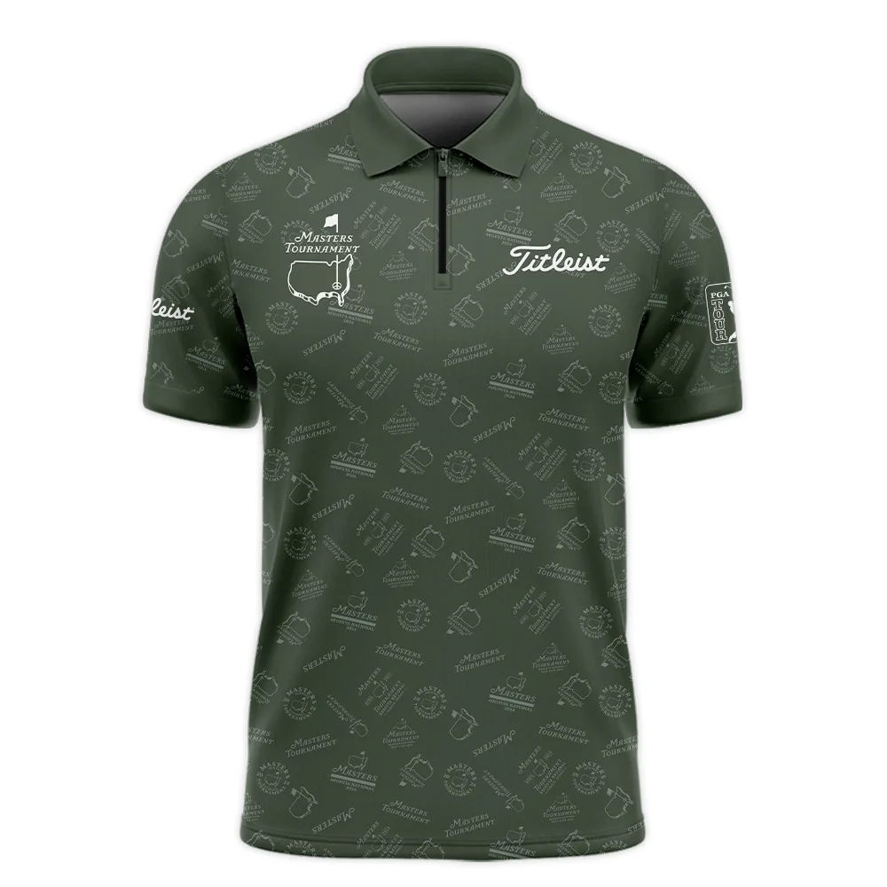 Golf Pattern Masters Tournament Titleist Zipper Polo Shirt Cyan Pattern All Over Print Zipper Polo Shirt For Men