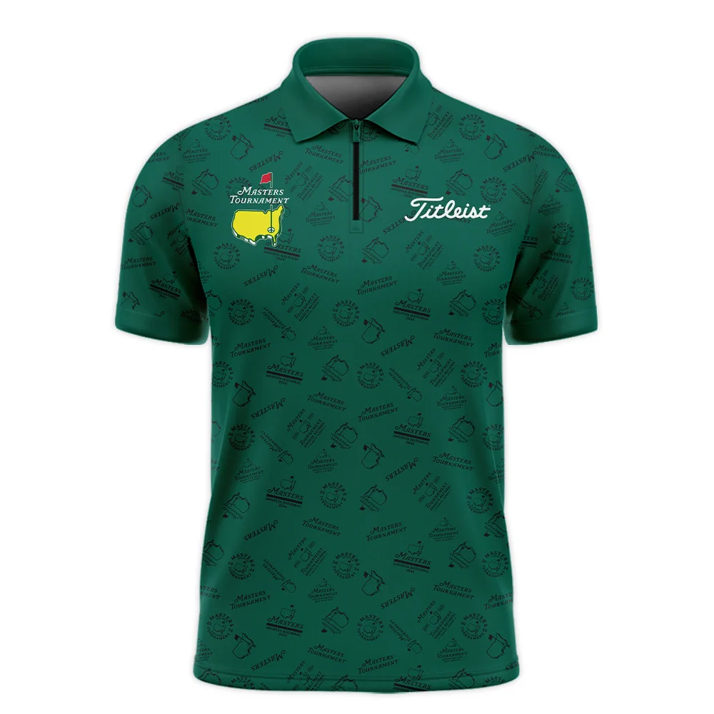 2024 Masters Tournament Titleist Zipper Polo Shirt Sports Green Color Pattern All Over Print Zipper Polo Shirt For Men