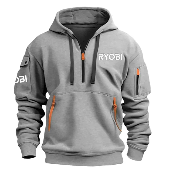 Ryobi Exclusive Logo Hoodie Half Zipper Carpenter Fans Loves QTCAP020125A02RY - Gray