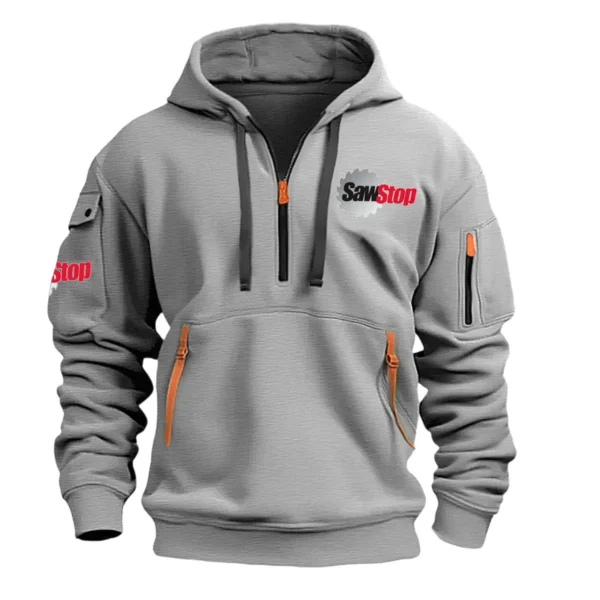 SawStop Exclusive Logo Hoodie Half Zipper Carpenter Fans Loves QTCAP020125A02SAW - Gray