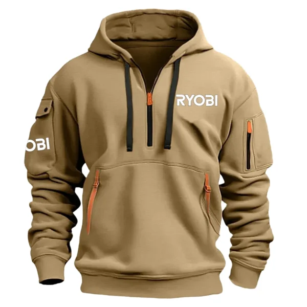 Ryobi Exclusive Logo Hoodie Half Zipper Carpenter Fans Loves QTCAP020125A02RY - Khaki