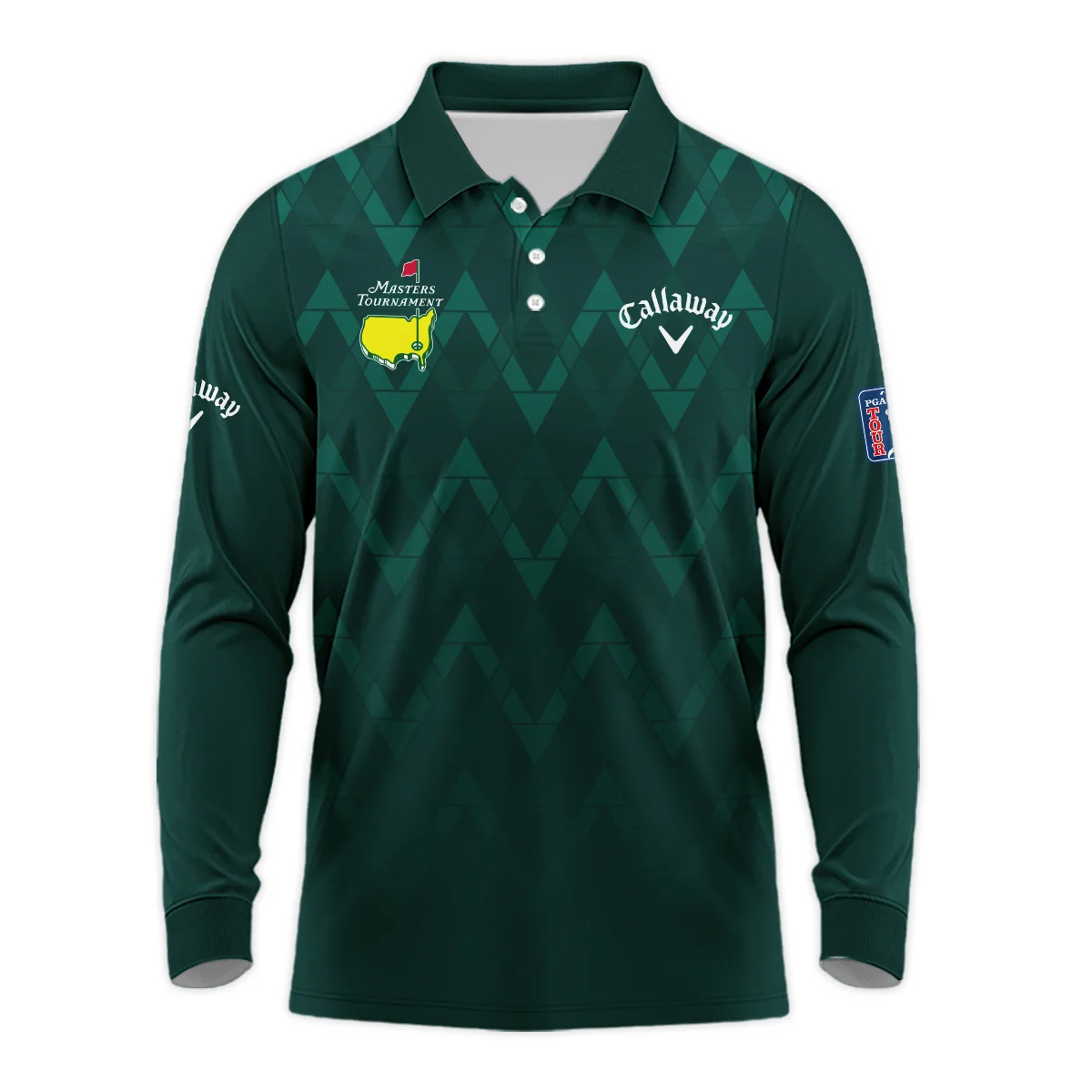 Abstract Dark Green Zigzag Background Masters Tournament Callaway Long Polo Shirt Style Classic Long Polo Shirt For Men