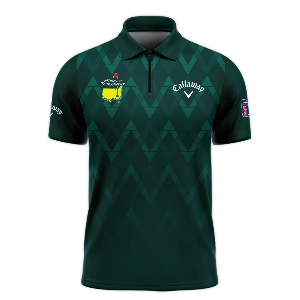 Abstract Dark Green Zigzag Background Masters Tournament Callaway Zipper Polo Shirt Style Classic Zipper Polo Shirt For Men