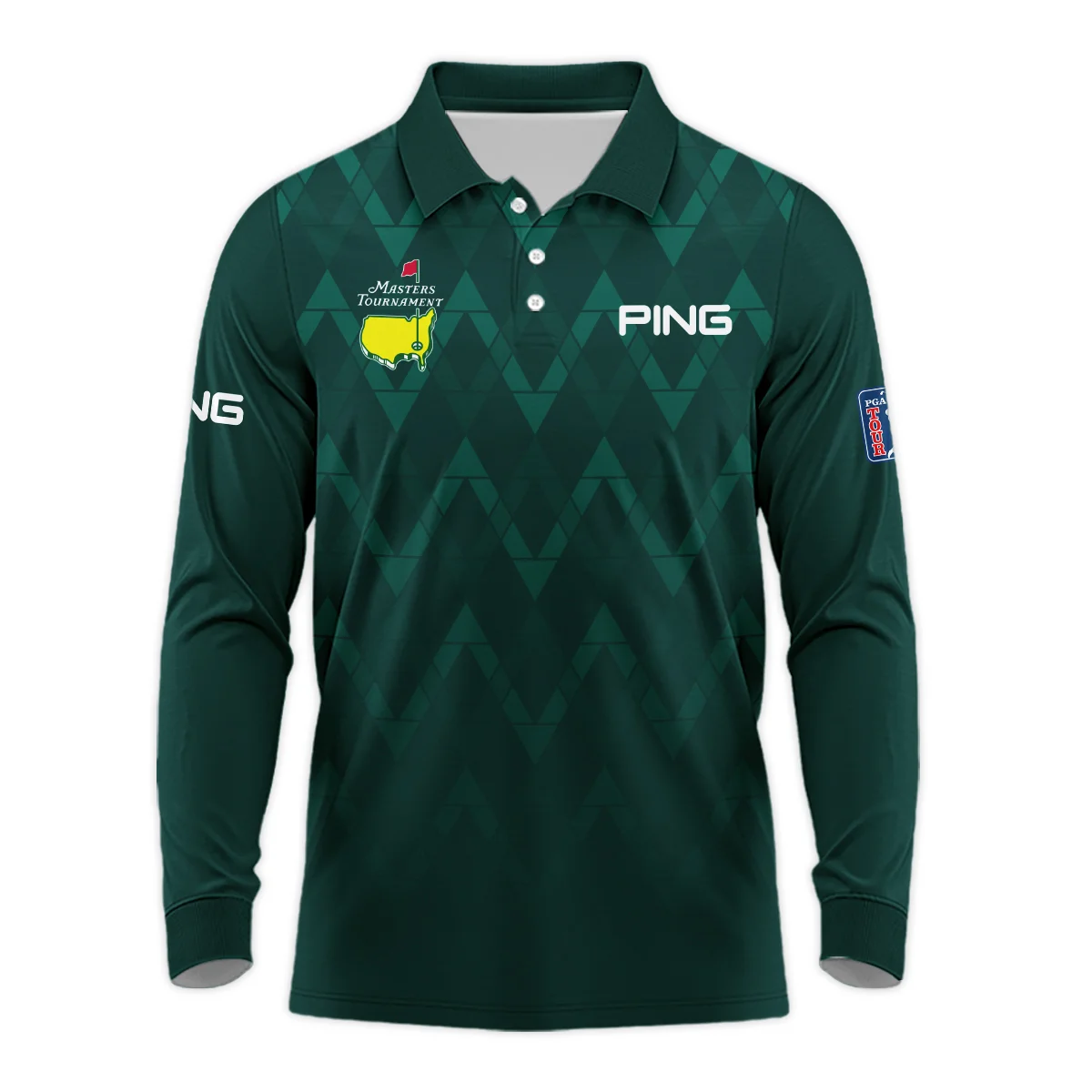 Dark Green Mix White With Logo Pattern Masters Tournament Ping Long Polo Shirt Style Classic Long Polo Shirt For Men