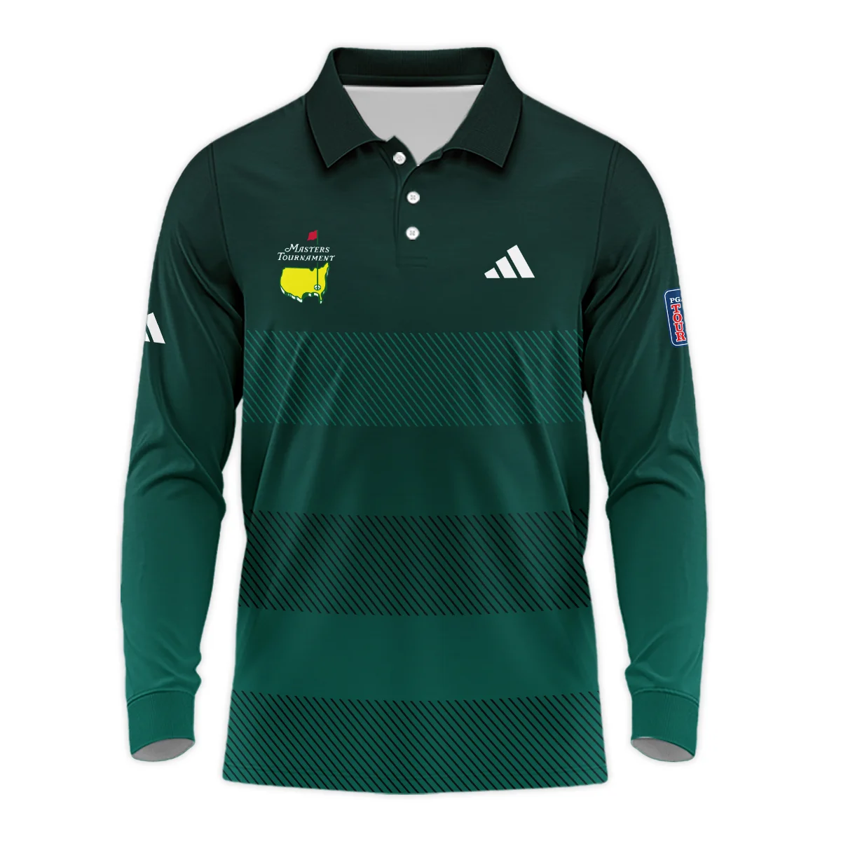 Adidas Masters Tournament Dark Green Gradient Stripes Pattern Golf Sport Long Polo Shirt Style Classic Long Polo Shirt For Men