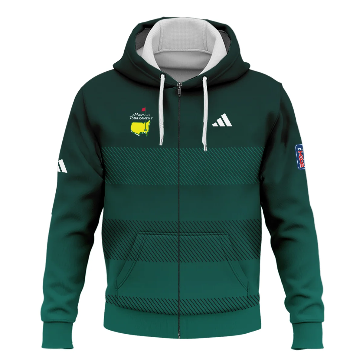 Adidas Masters Tournament Dark Green Gradient Stripes Pattern Golf Sport Zipper Hoodie Shirt Style Classic Zipper Hoodie Shirt