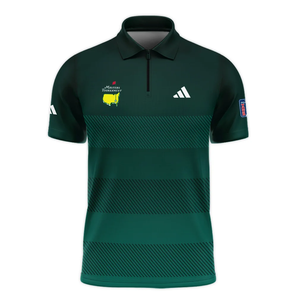 Adidas Masters Tournament Dark Green Gradient Stripes Pattern Golf Sport Zipper Polo Shirt Style Classic Zipper Polo Shirt For Men