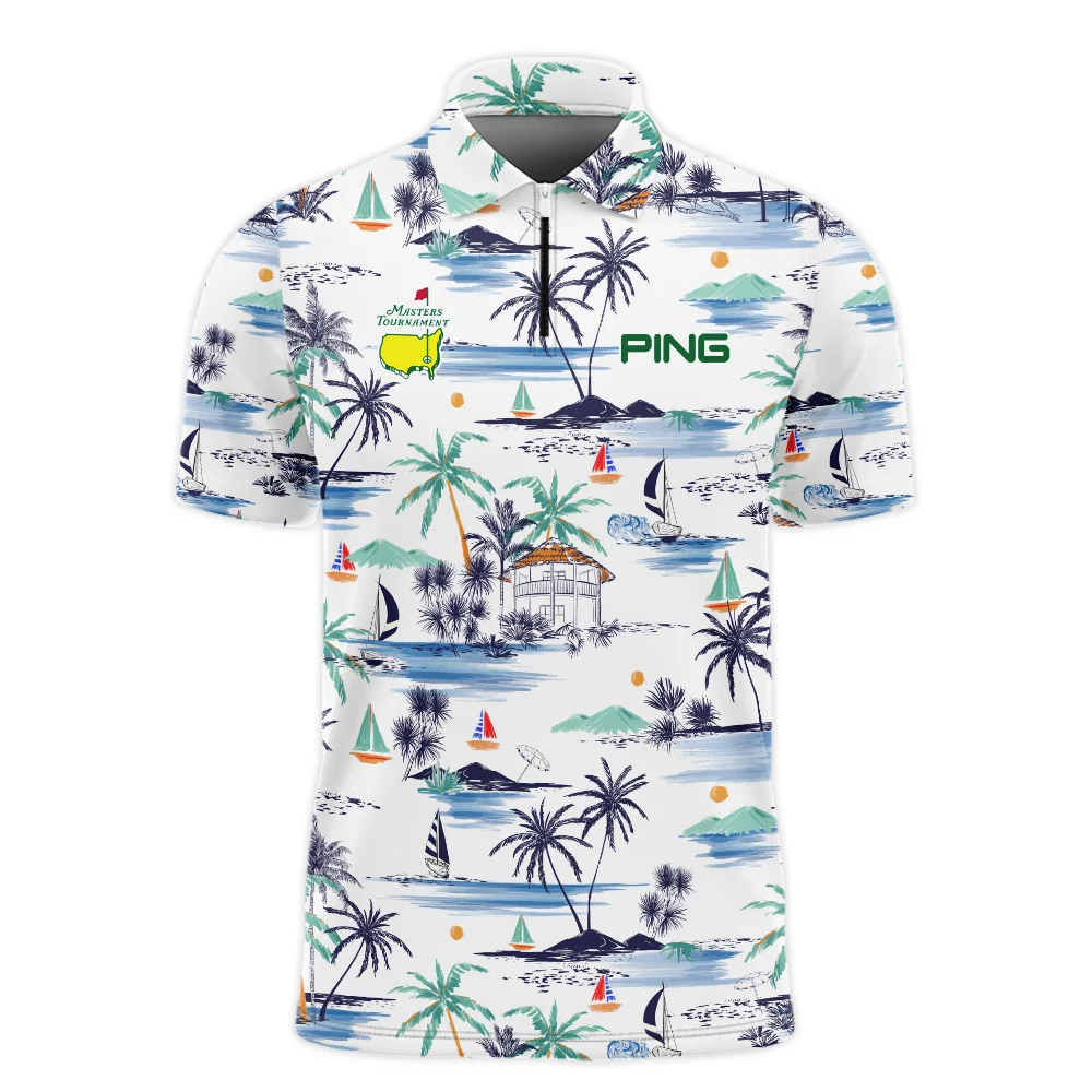 Artistic Seamless Summer Island Pattern Masters Tournament Ping Zipper Polo Shirt Style Classic Zipper Polo Shirt For Men