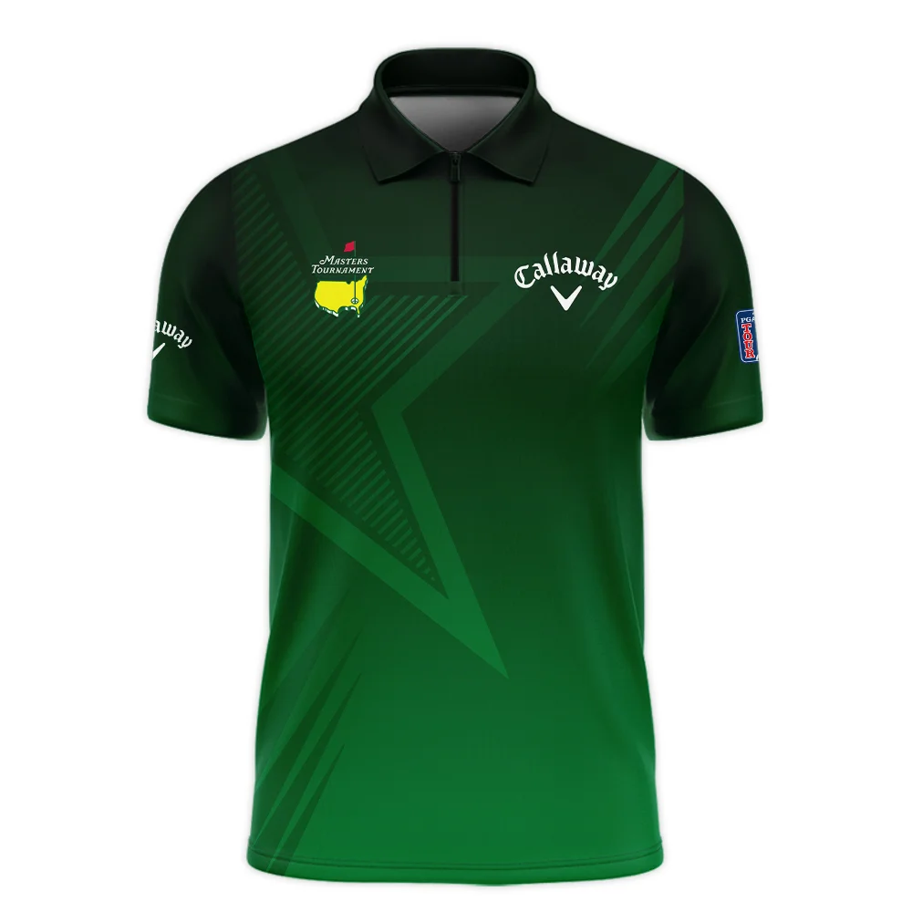 Callaway Masters Tournament Zipper Polo Shirt Dark Green Gradient Star Pattern Golf Sports Zipper Polo Shirt For Men