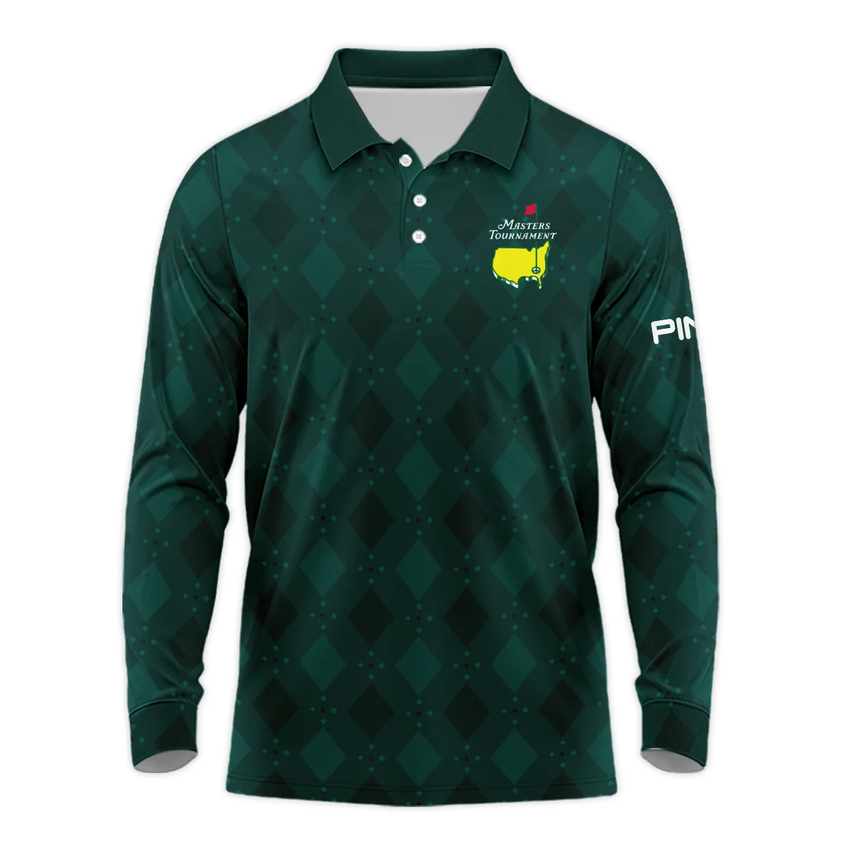 Dark Green Argyle Plaid Pattern Golf Masters Tournament Callaway Long Polo Shirt Style Classic Long Polo Shirt For Men