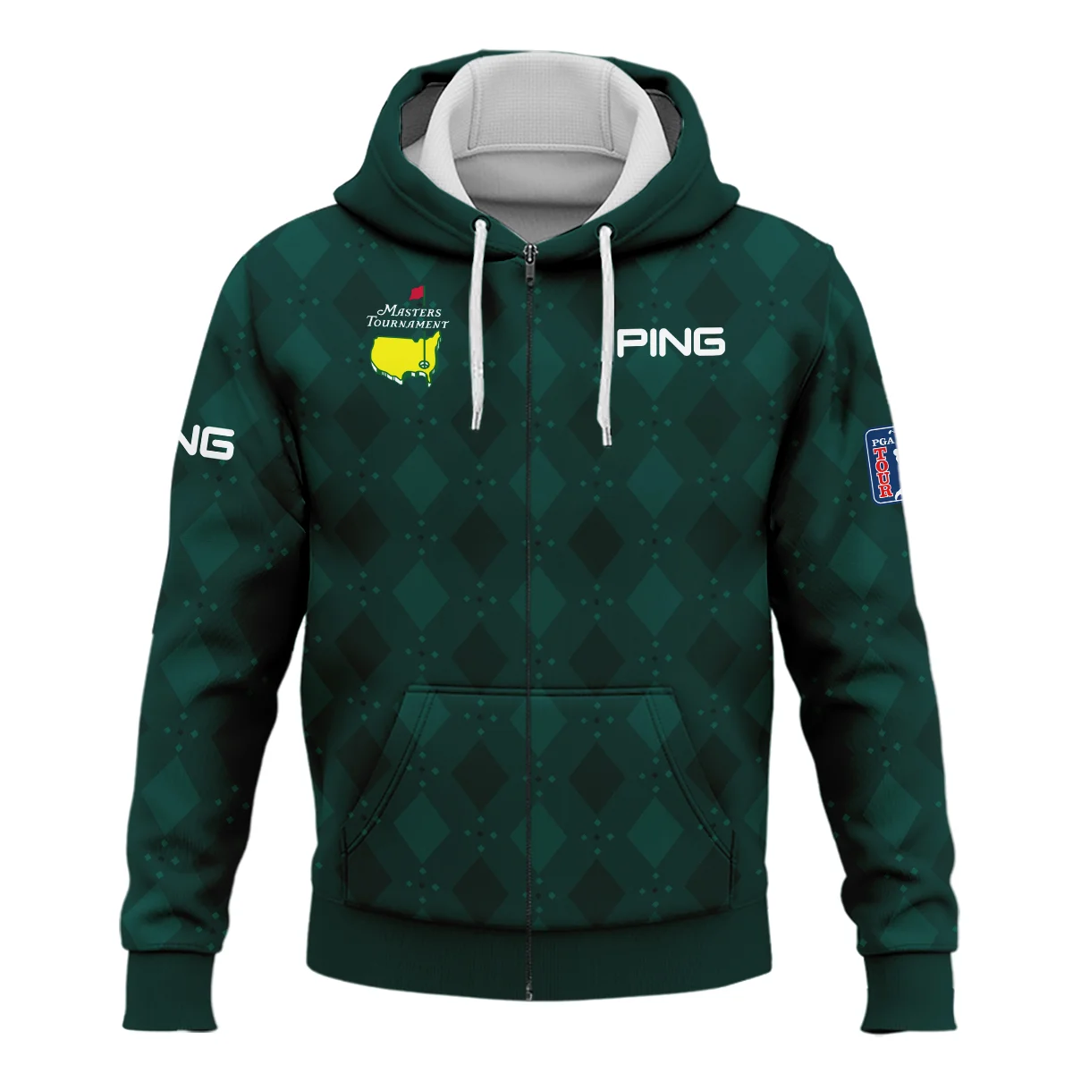 Dark Green Argyle Plaid Pattern Golf Masters Tournament Ping Zipper Hoodie Shirt Style Classic Zipper Hoodie Shirt