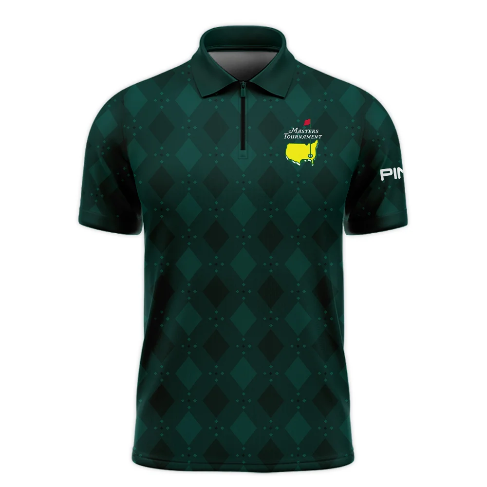 Dark Green Argyle Plaid Pattern Golf Masters Tournament Callaway Zipper Polo Shirt Style Classic Zipper Polo Shirt For Men