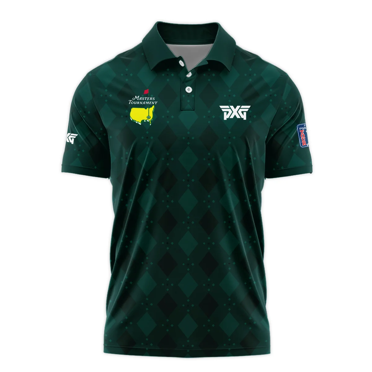 Dark Green Argyle Plaid Pattern Golf Masters Tournament Polo Shirt Style Classic Polo Shirt For Men