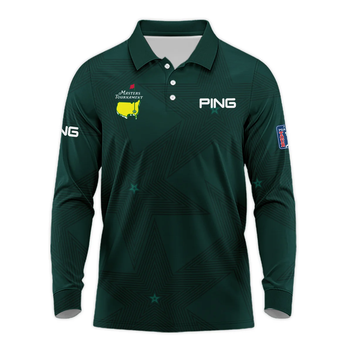 Dark Green Stars Pattern Grunge Background Masters Tournament Callaway Long Polo Shirt Style Classic Long Polo Shirt For Men