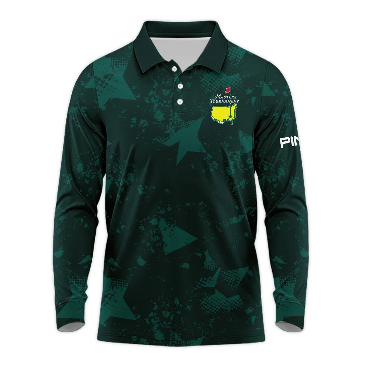 Dark Green Grunge Stars Pattern Golf Masters Tournament Ping Long Polo Shirt Style Classic Long Polo Shirt For Men