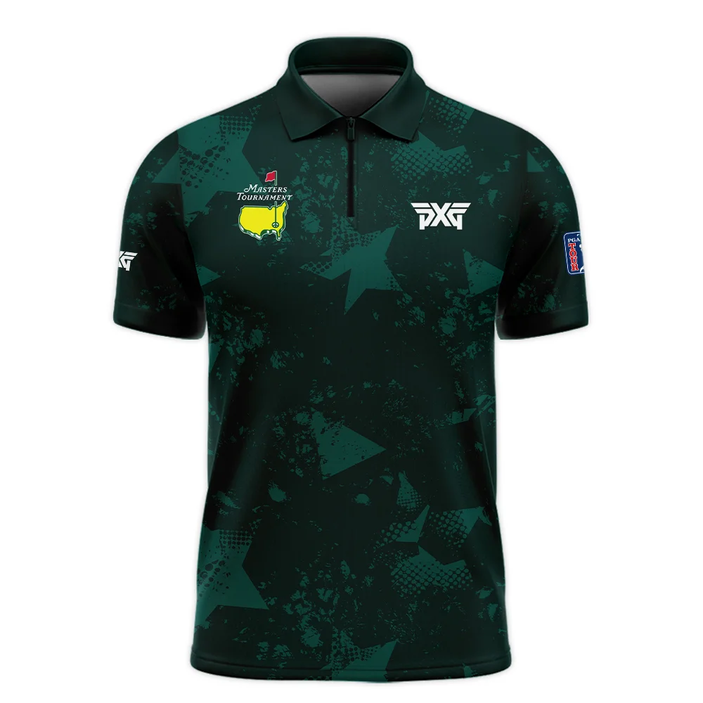 Dark Green Grunge Stars Pattern Golf Masters Tournament Zipper Polo Shirt Style Classic Zipper Polo Shirt For Men