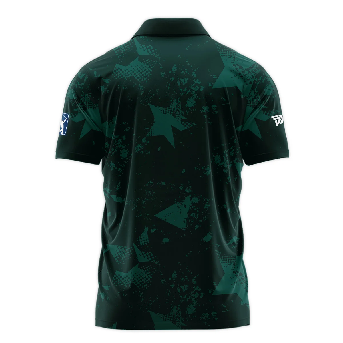 Dark Green Grunge Stars Pattern Golf Masters Tournament Zipper Polo Shirt Style Classic Zipper Polo Shirt For Men