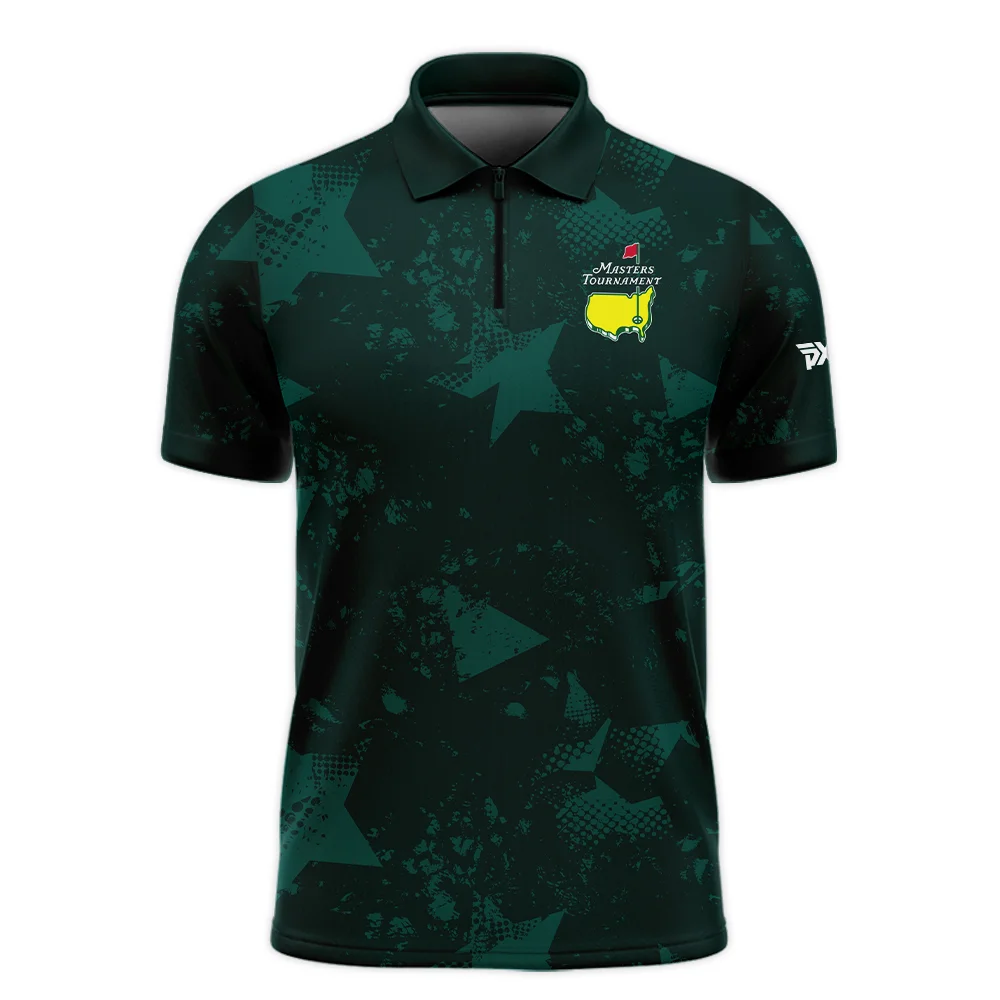 Dark Green Grunge Stars Pattern Golf Masters Tournament Zipper Polo Shirt Style Classic Zipper Polo Shirt For Men