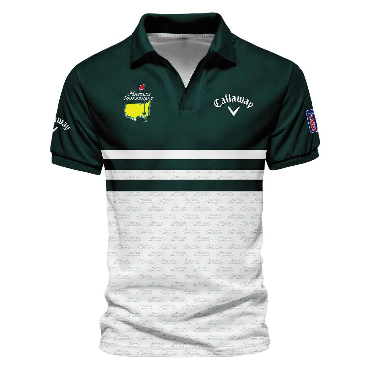 Dark Green Mix White With Logo Pattern Masters Tournament Callaway Vneck Polo Shirt Style Classic Polo Shirt For Men