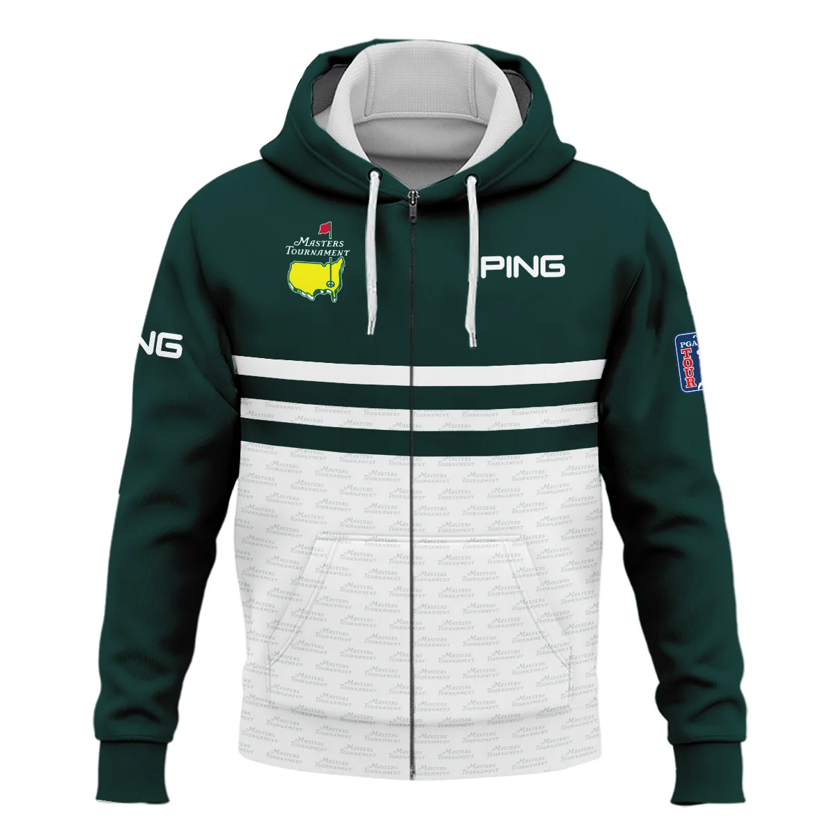 Dark Green Mix White With Logo Pattern Masters Tournament Ping Zipper Hoodie Shirt Style Classic Zipper Hoodie Shirt