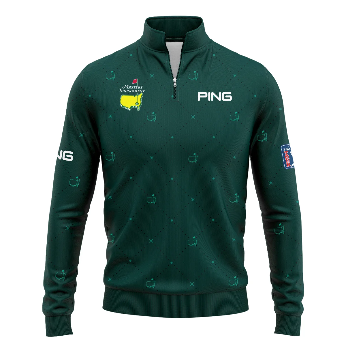 Dark Green Pattern In Retro Style With Logo Masters Tournament Ping Quarter-Zip Jacket Style Classic Quarter-Zip Jacket