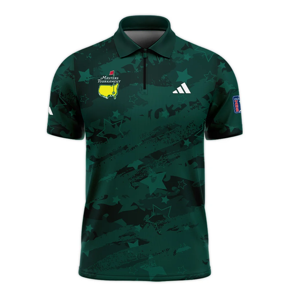 Dark Green Stars Pattern Grunge Background Masters Tournament Adidas Zipper Polo Shirt Style Classic Zipper Polo Shirt For Men