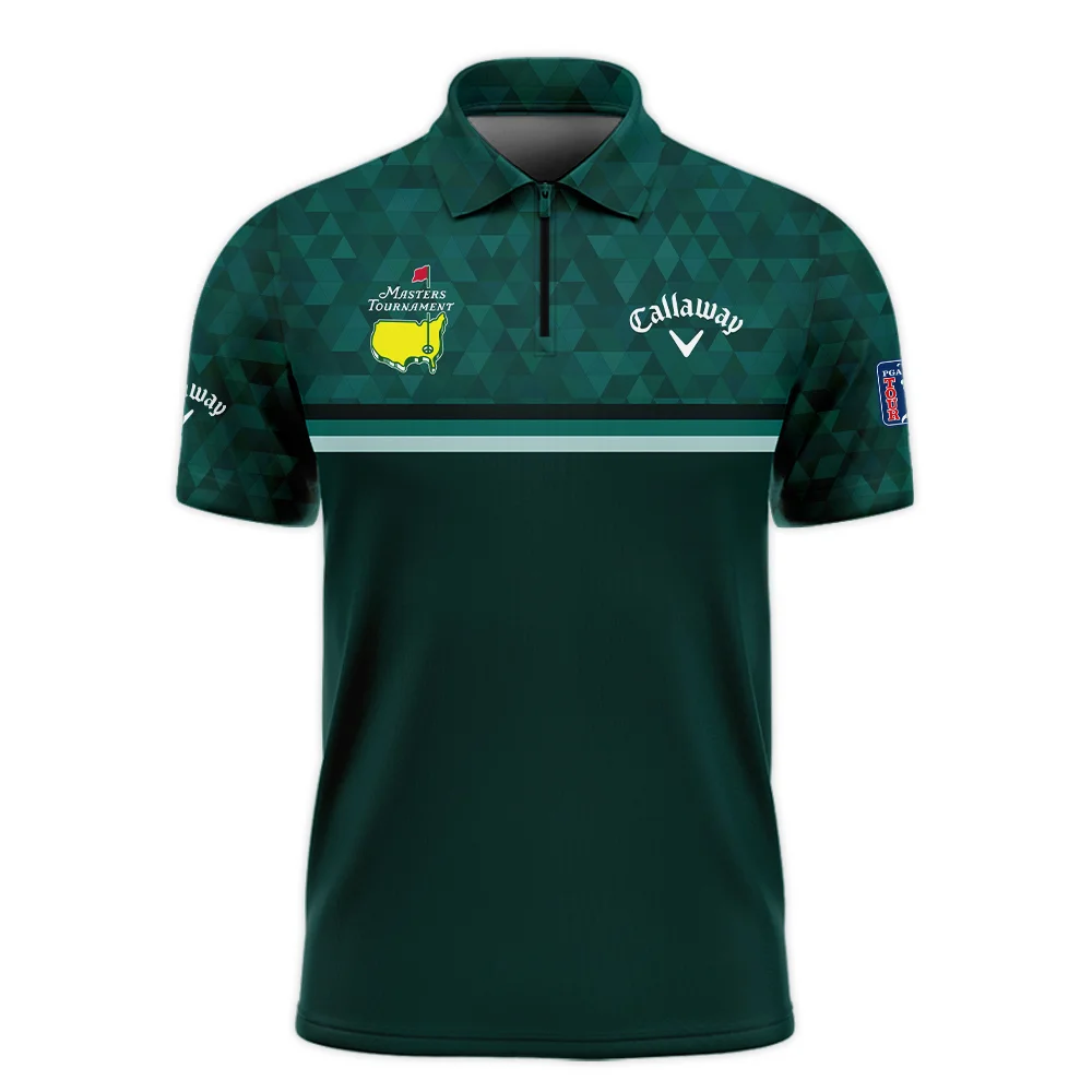 Dark Green Triangle Mosaic Pattern Masters Tournament Callaway Zipper Polo Shirt Style Classic Zipper Polo Shirt For Men