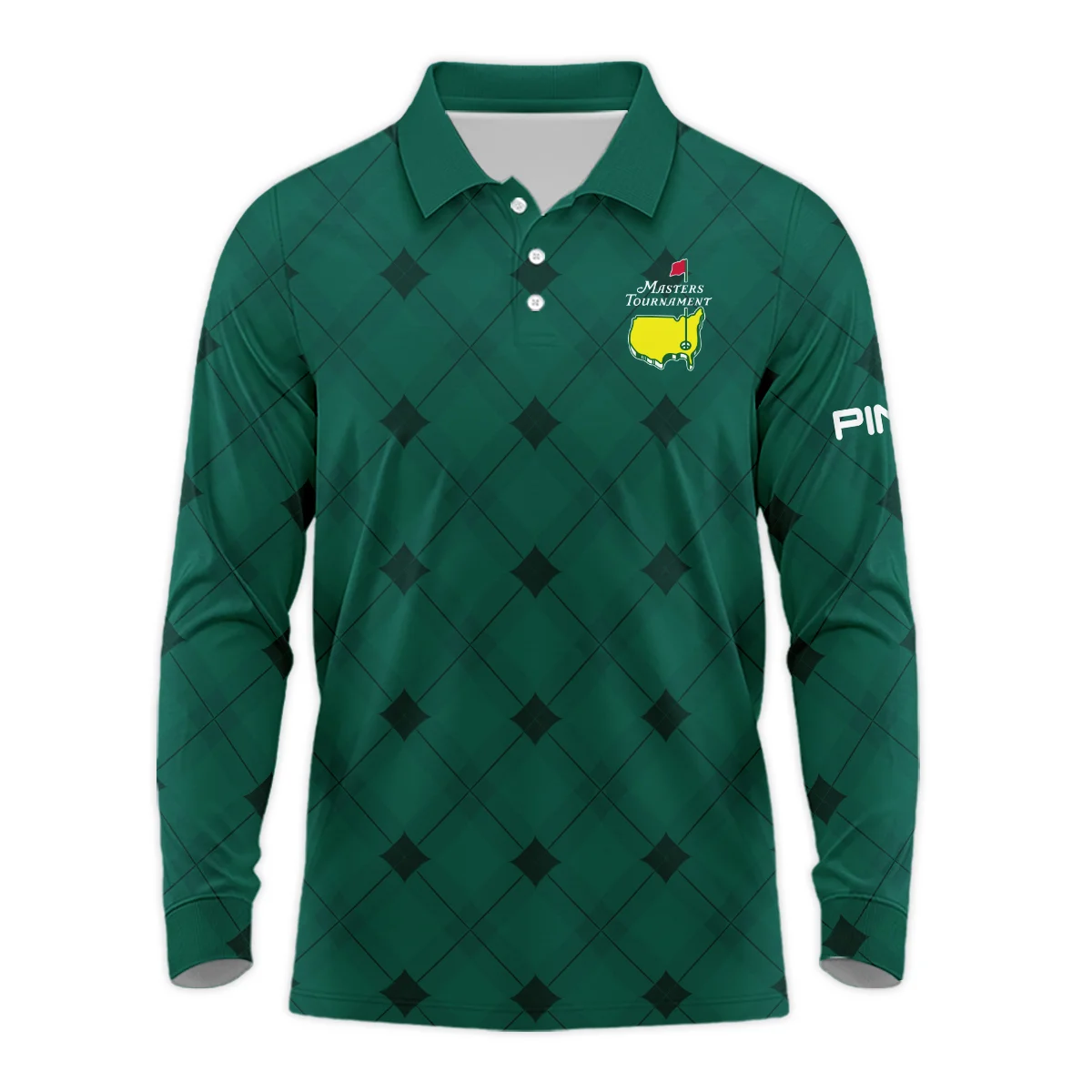 Golf Masters Tournament Green Argyle Pattern Ping Long Polo Shirt Style Classic Long Polo Shirt For Men