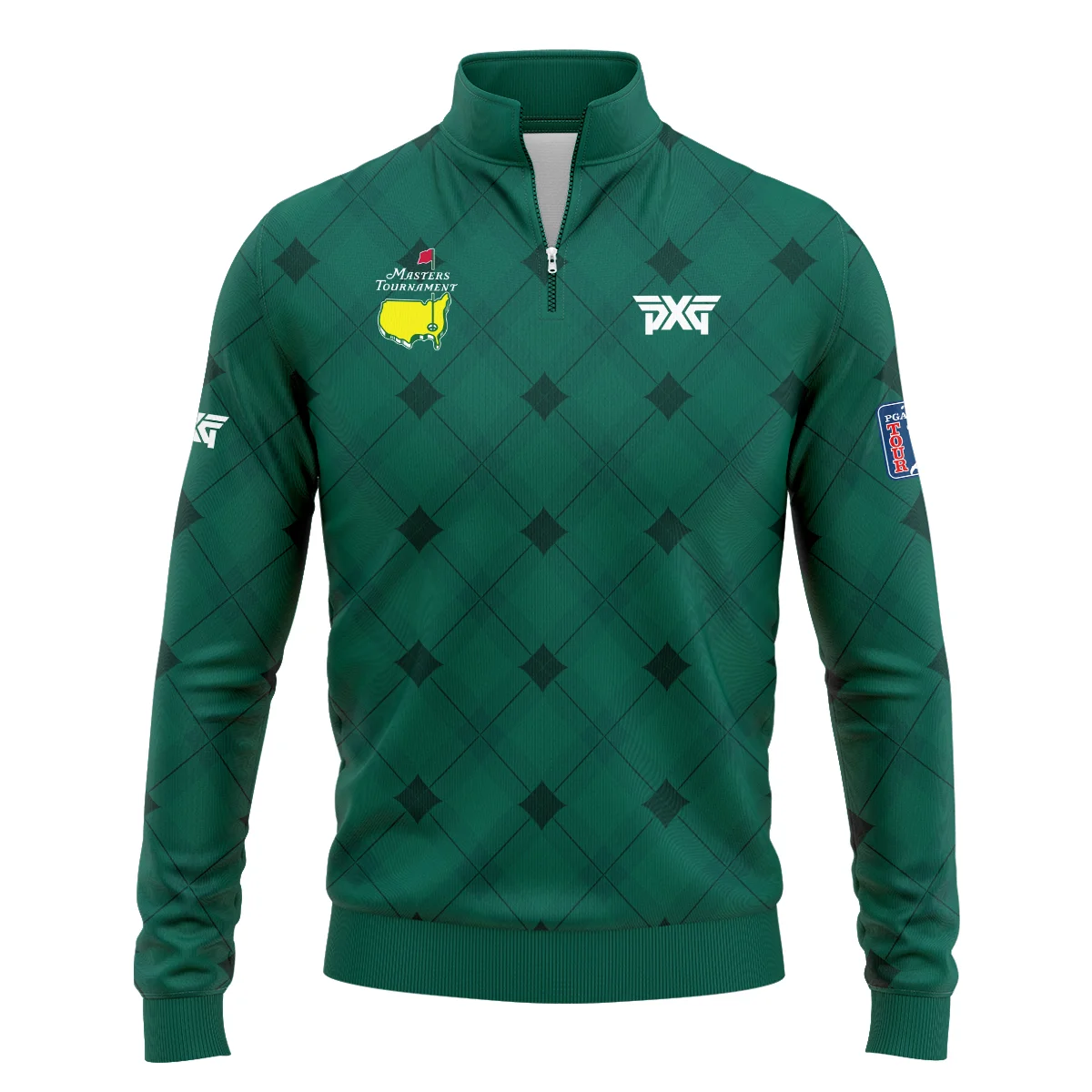 Golf Masters Tournament Green Argyle Pattern Quarter-Zip Jacket Style Classic Quarter-Zip Jacket