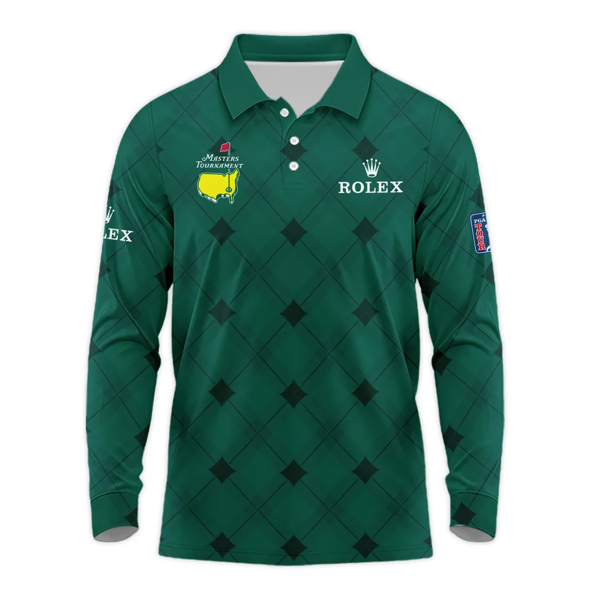 Golf Masters Tournament Green Argyle Pattern Callaway Long Polo Shirt Style Classic Long Polo Shirt For Men