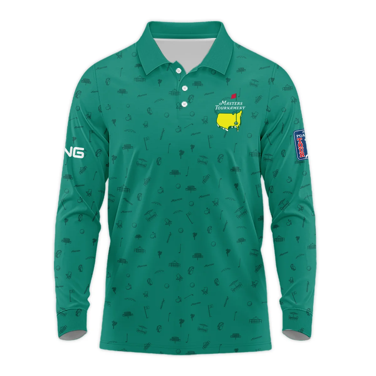 Golf Masters Tournament Ping Long Polo Shirt Augusta Icons Pattern Green Golf Sports All Over Print Long Polo Shirt For Men