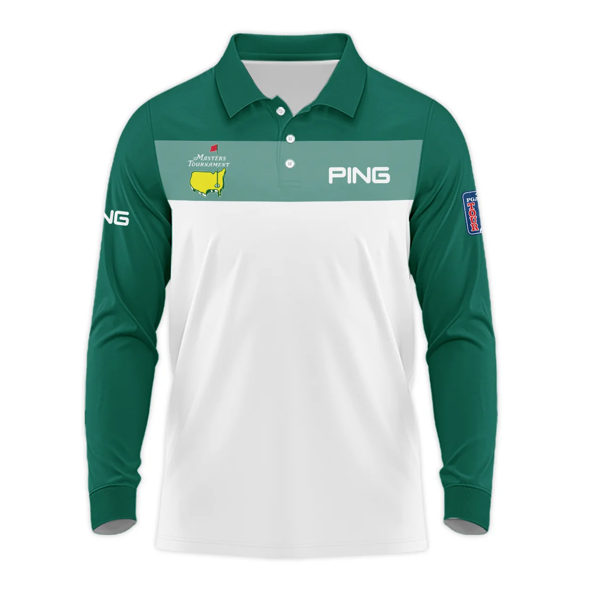 Golf Masters Tournament Ping Long Polo Shirt Sports Green And White All Over Print Long Polo Shirt For Men