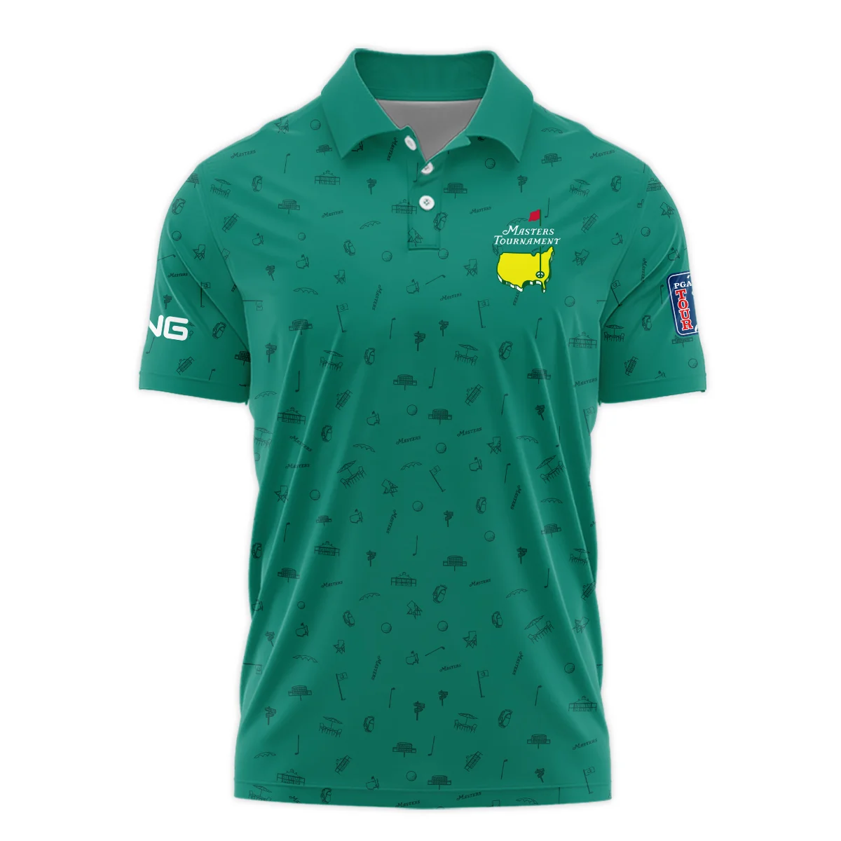 Masters Tournament Golf Titleist Polo Shirt Zigzag Pattern Dark Green Golf Sports All Over Print Polo Shirt For Men